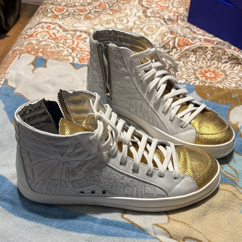 Gold and White High-Top Sneakers- P448